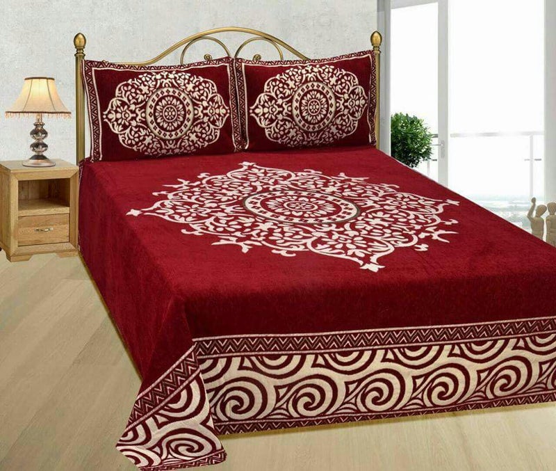STARNSTYLE ستارنستايل شينيل مخمل 500 خيط كينغ سايز ملاءة سرير مع 2 غطاء وسادة - مارون - Image 1